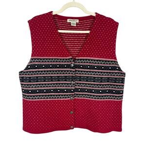Vintage Eddie Bauer 100% Wool Fair Isle Heart Sweater Vest Women's Size XXL